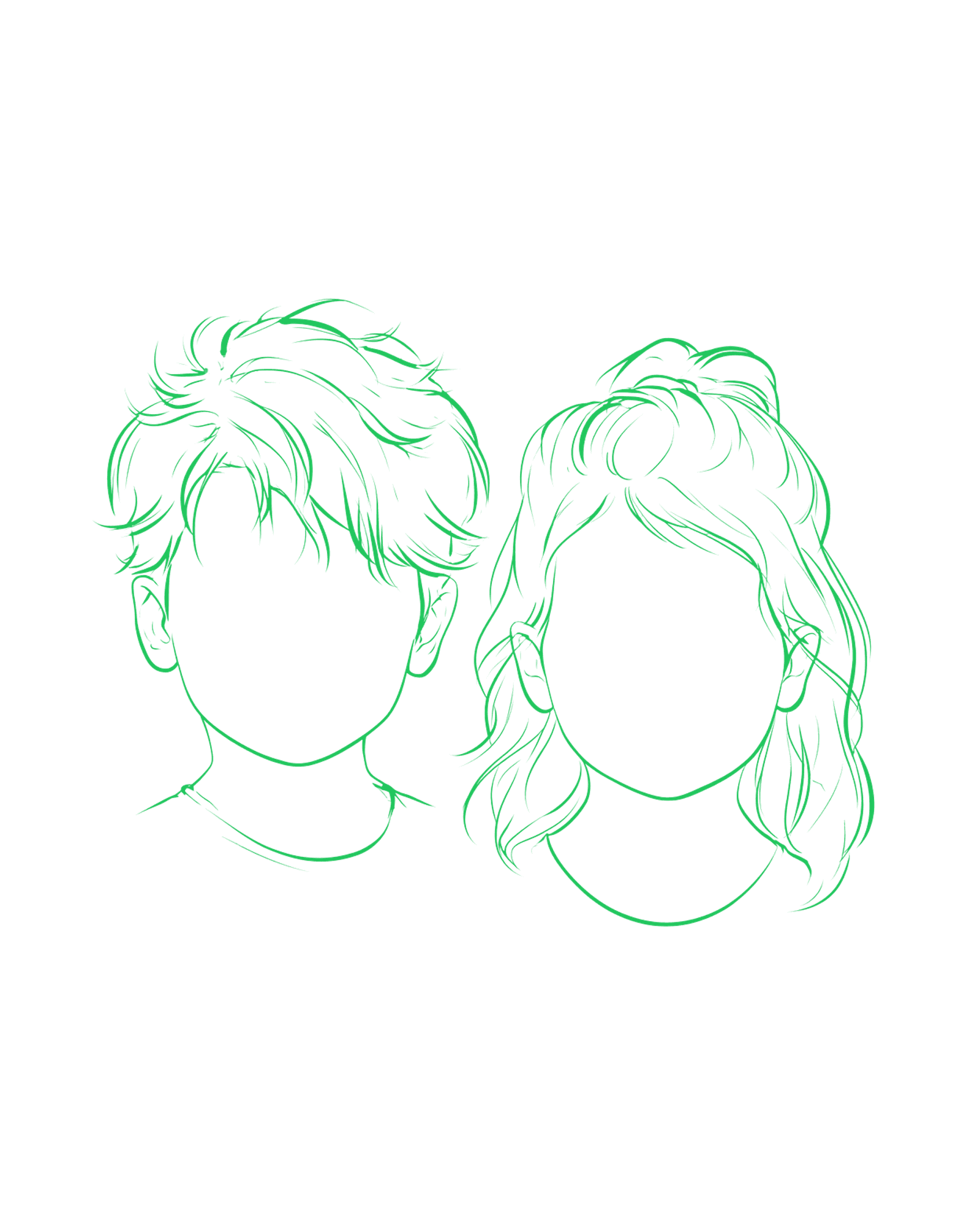 Kids — green outline sketch